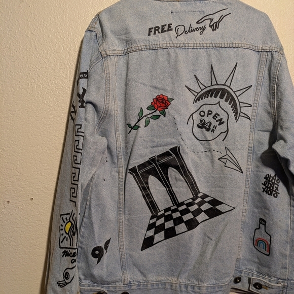 Trademark Brooklyn cloth Light Blue Denim Jacket with Graphic designs - Picture 8 of 9